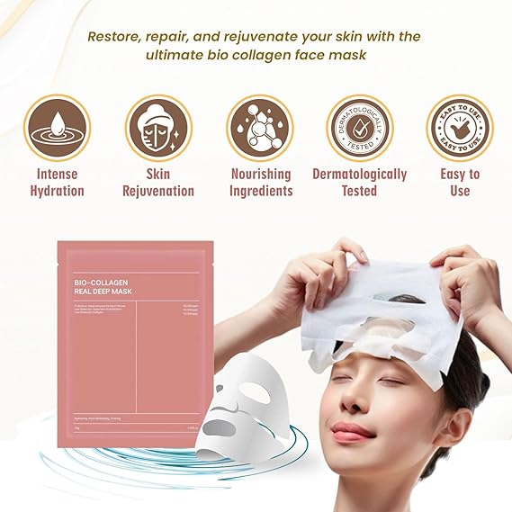 Bio-Collagen Real Deep Mask | Hydrating Overnight Hydrogel Mask | Pore Minimizing & Elasticity Boost | 34g (Pack of 1)