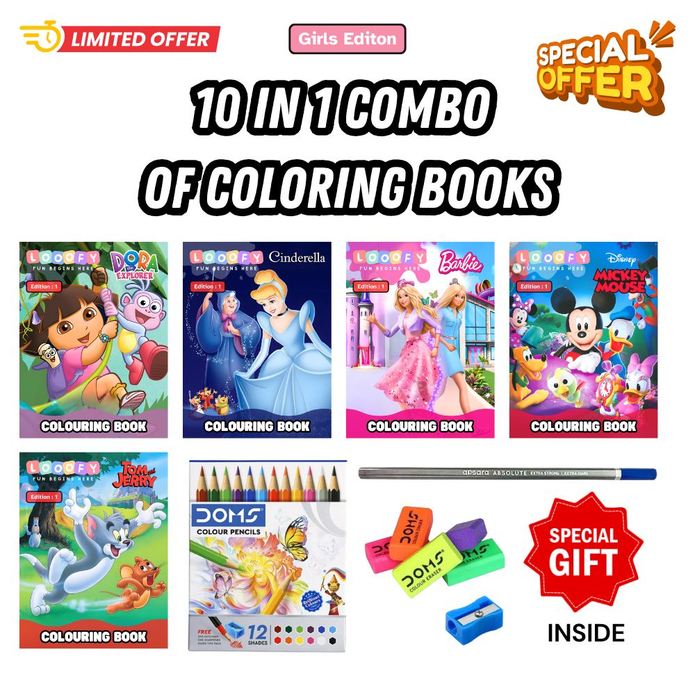 Looofy 10-in-1 Combo | Colouring Fun for Kids | Set of Colouring Books