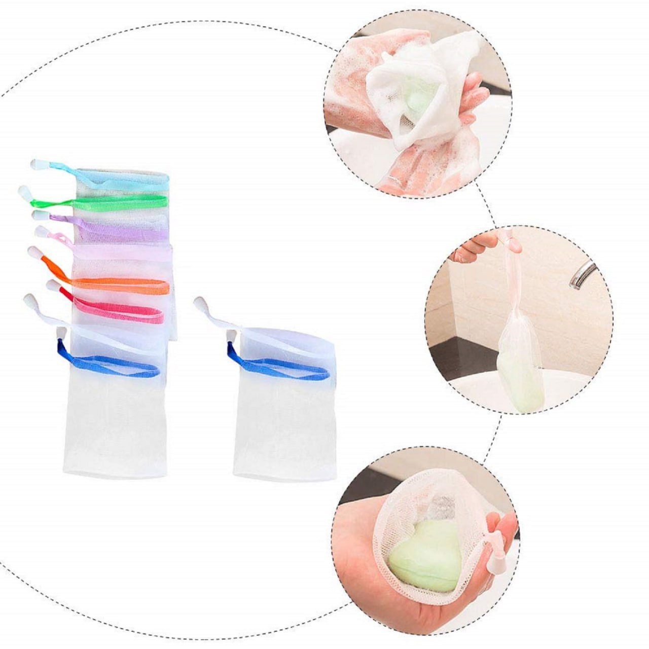 Double-Layer Soap Mesh Bag (6 Pcs) | Exfoliating Soap Saver Pouch with Drawstring