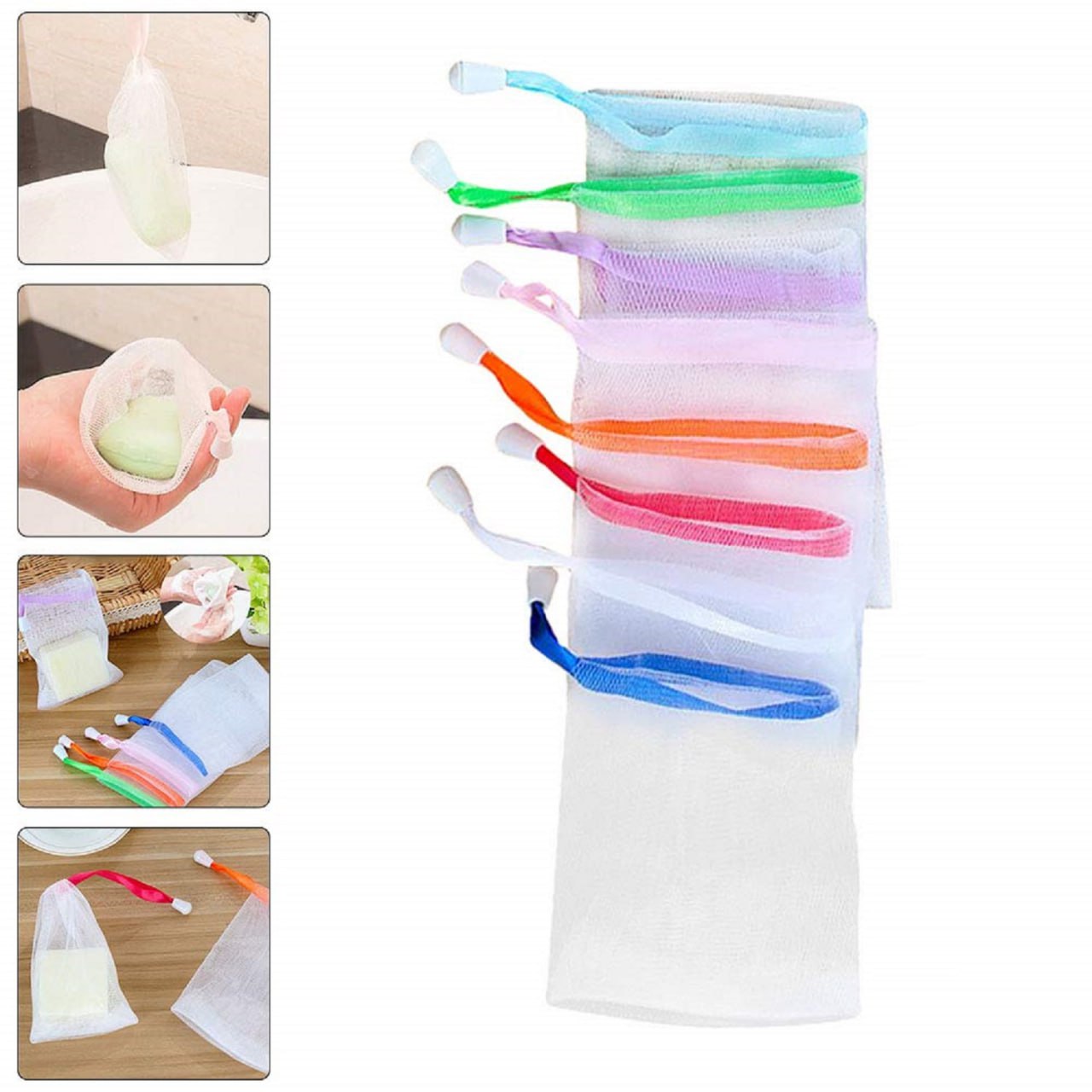 Double-Layer Soap Mesh Bag (6 Pcs) | Exfoliating Soap Saver Pouch with Drawstring
