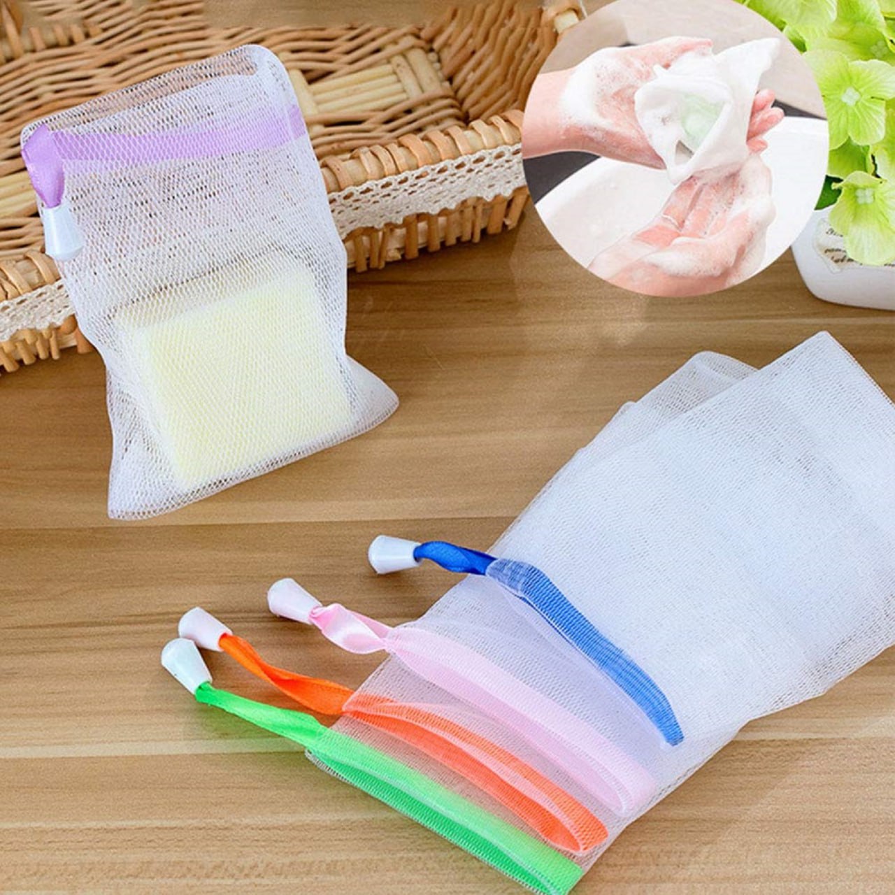 Double-Layer Soap Mesh Bag (6 Pcs) | Exfoliating Soap Saver Pouch with Drawstring
