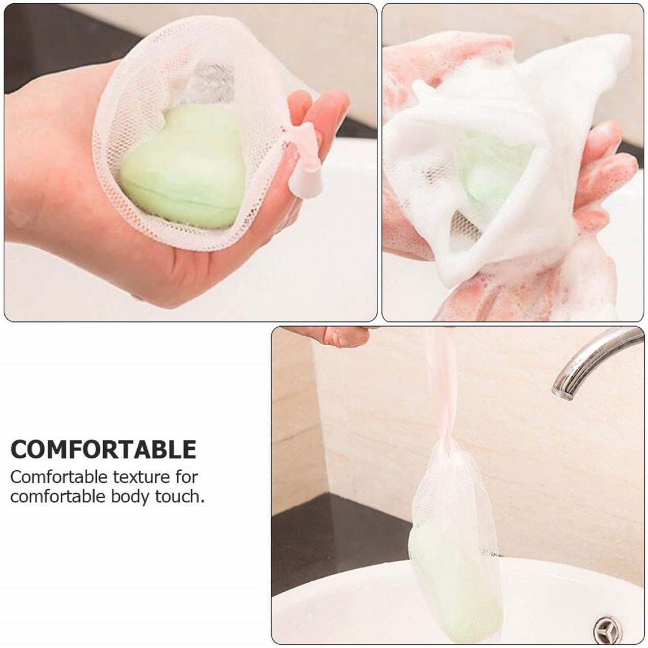 Double-Layer Soap Mesh Bag (6 Pcs) | Exfoliating Soap Saver Pouch with Drawstring