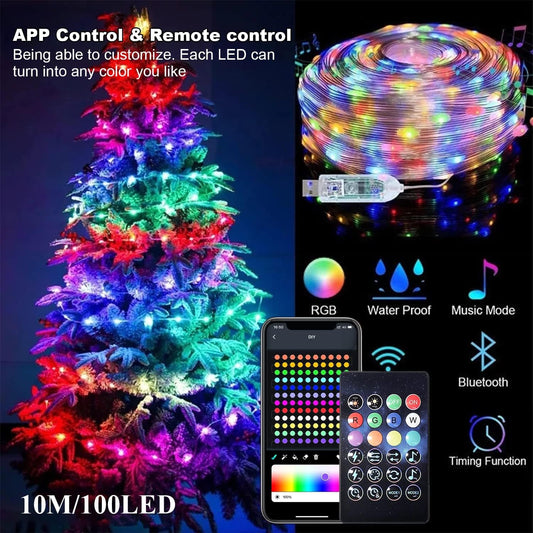 33ft Smart RGB Fairy Lights with Alexa & Google Assistant | Music Sync Christmas Tree, Bedroom & Wall Decoration Lights