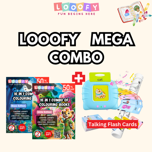 Looofy 10-in-1 Kids Learning Combo | Colouring Books + Talking Flash Cards Set | Fun & Educational Activity Kit for Kids
