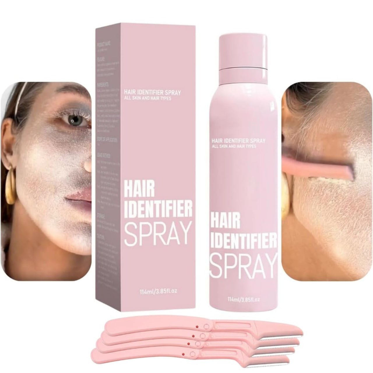 Hair Identifier Spray | Face Hair Removal & Dermaplaning Kit x 4Pcs Razor