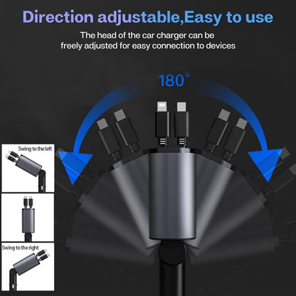 4-in-1 Retractable Car Charger | 120W Super Fast Car Adapter with Dual USB Ports