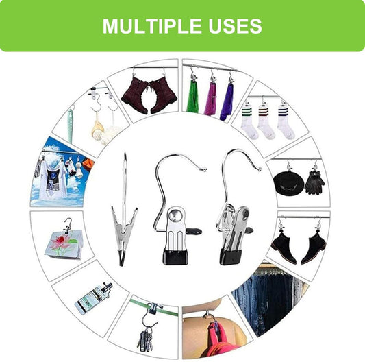 6PC Set Multi-Purpose Cloth Hanger Hooks | Heavy-Duty Laundry Clips | Clothes Pins & Closet Organizer | Dynamic Portable Hanging Hooks | Bulk Hanger Clips for Towels, Socks & Boots