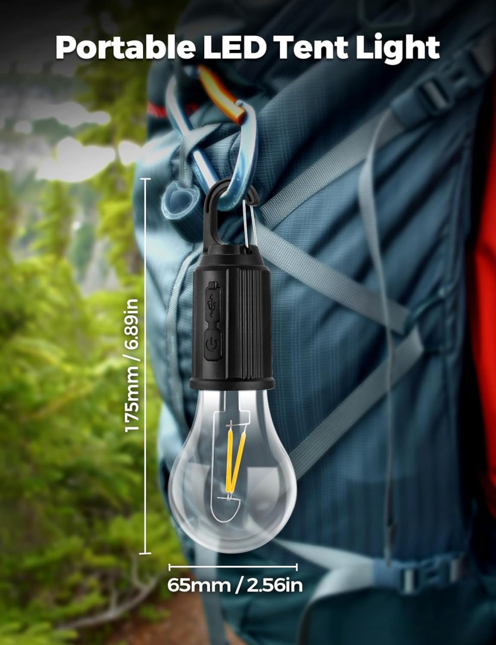 Unbreakable Hanging Clip Bulb | Rechargeable Emergency Light | 3-Mode LED Hanging Bulb | Dynamic Hook Bulb with USB-C Charging | Camping & Decorative Hanging Light