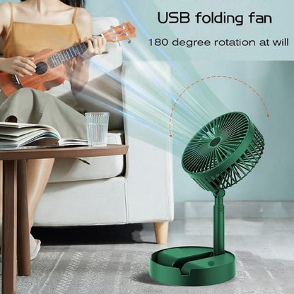 Rechargeable Telescopic Foldable Fan | Adjustable USB Charging Table Fan | Dynamic 3-Speed Portable Folding Fan | Telescopic Extendable Fan with 3 Wind Modes | Compact Desk & Floor Fan for Home & Office