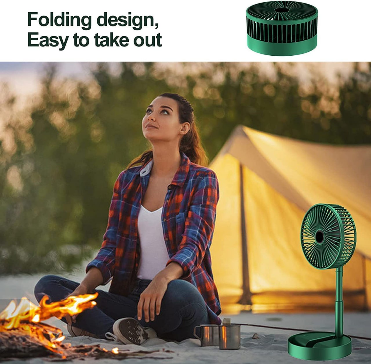 Rechargeable Telescopic Foldable Fan | Adjustable USB Charging Table Fan | Dynamic 3-Speed Portable Folding Fan | Telescopic Extendable Fan with 3 Wind Modes | Compact Desk & Floor Fan for Home & Office